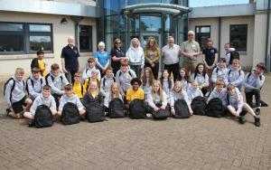 Pupils outside Timmergreens with their Rucksacks and Arbroath Rotarians....pic courtesy Wallace Ferrier